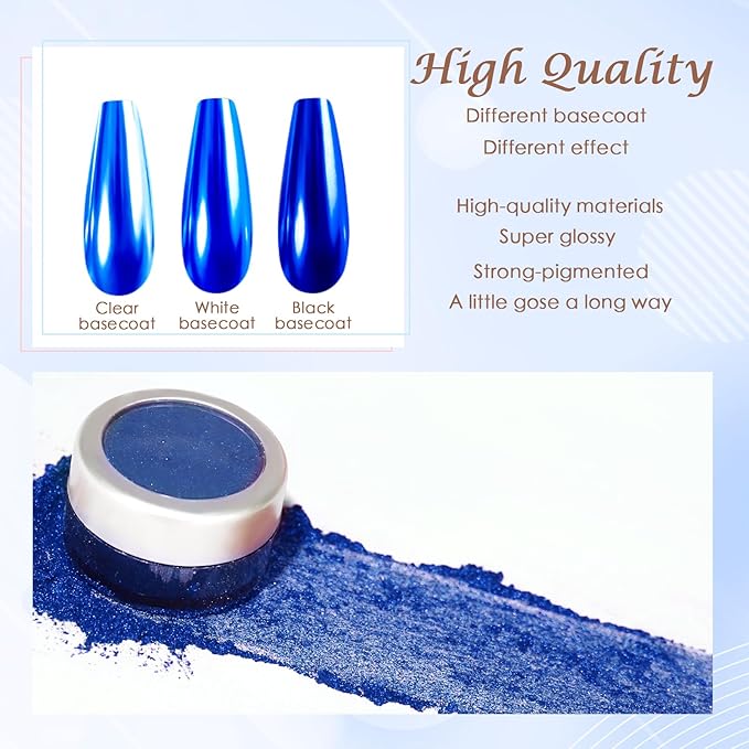 Laza Chrome Nail Powder Mirror Effect Metallic Dust Holographic Glitter Glazed Manicure Decoration Reflective Pigment for DIY Gel Polish Nail Art, Resin Craft, Gifts - Royal Blue