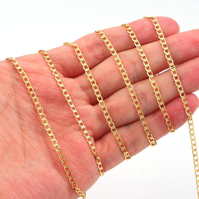 BEADIA 18K Gold Plated Flat O Chains 3.0mm 2 Meters for Jewelry Making Findings