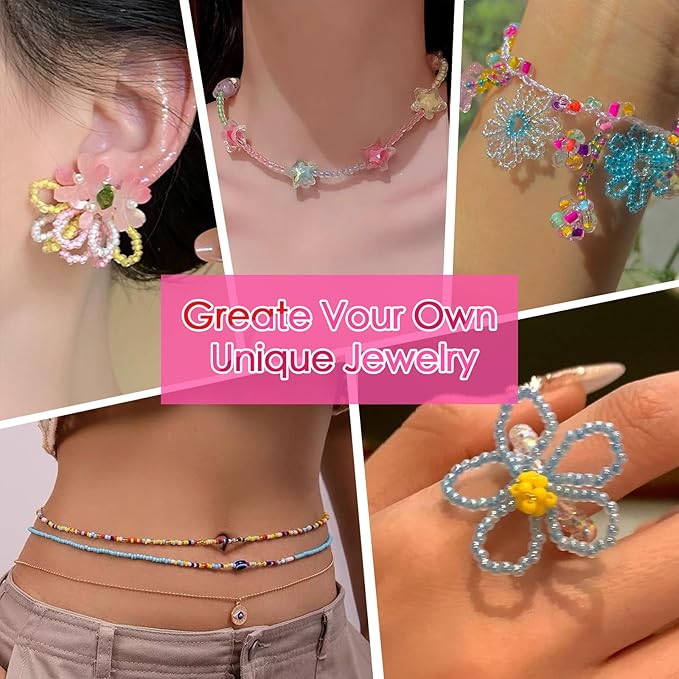 Vtssvow 3mm Glass Seed Beads for Bracelets Making, 28 Colors 11000pcs Friendship Bracelet Making Kit, Small Glass Beads for Jewelry Making (Mix 28 Color, Color Lined)