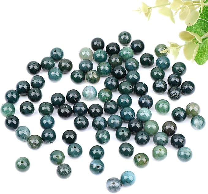 Natural Stone Green Moss Agate Round Beads Genuine Stone Beading Loose Gemstone Hole Size 1mm DIY Charm Smooth for Bracelets Necklaces Earrings 6mm 200pcs (Green Moss Agate 6mm)