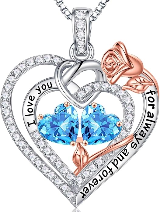 Iefil Valentines Day Gifts for Her Wife - 925 Sterling Silver Double Birthstone Necklace, Anniversary Birthday Gifts for Women, Jewelry Gift for Wife Girlfriend Mom Her