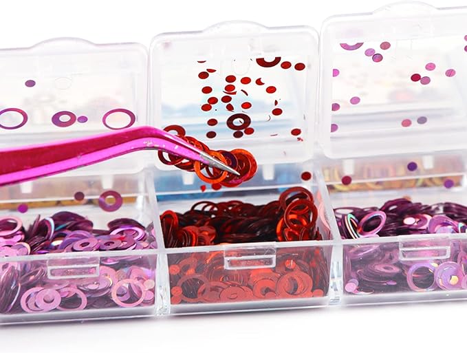 Circle Glitter Nail Art Sequins, 3D Hollow Circle Shape Glitters Flakes Designs, Holographic Laser Shiny Round Nail Supplies for Women Girls Manicure Charms Decorations DIY Resin Nail Art Tips