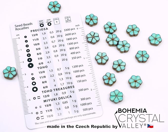 Bohemia Crystal Valley Czech Glass Beads & Japaneese TOHO Seed for Jewelry Making Set - 4 Gentle Distinct Colors Beads: Table Cut Flowers, Fire Polished Faceted 4mm, 2X Rocailles Mix Teal Pink Beige
