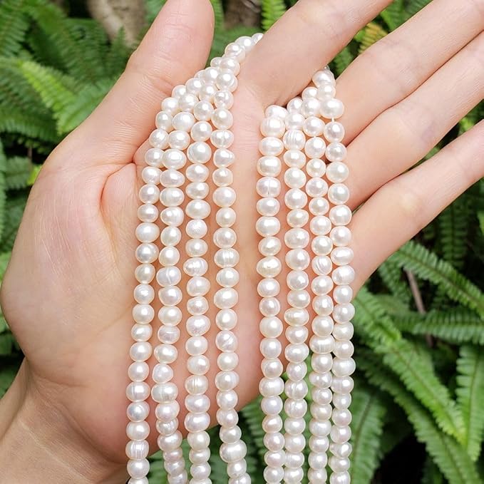 Adabele 28 Inch Real Natural Grade A Potato Round White Cultured Freshwater Pearl Loose Beads 5-6mm for Jewelry Craft Making fp2-56