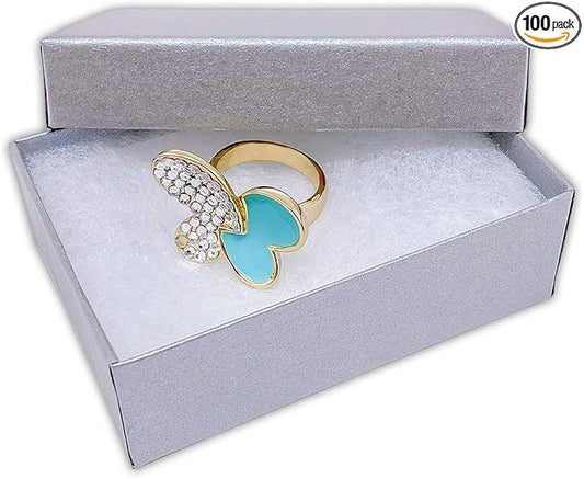 TheDisplayGuys - 100-Pack #32 Cotton Filled Cardboard Paper Jewelry Boxes Gift Case - Pearl Gray (3.3" x 2.3" x 1.0") - for Shipping or Storage