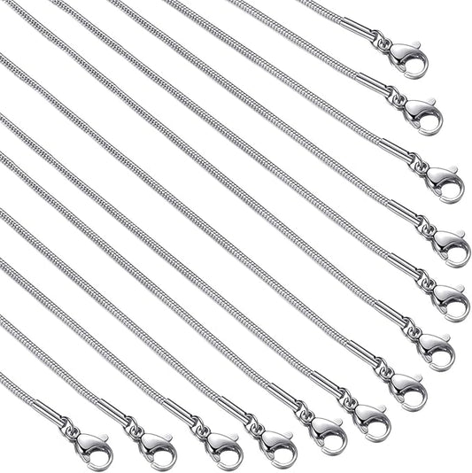 12 Pack Necklace Chains 20 Inches Stainless Steel Snake Chain Necklace with Lobster Clasps for DIY Jewelry Making, 1.2 mm