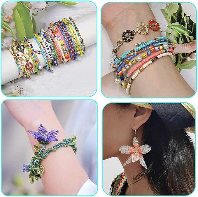 Glass Seed Beads Assorted Kit - Size 12/0 (2mm Tiny), 24 Multicolor Options (14,400pcs Total) with Organizer Box for Adult DIY Jewelry Making