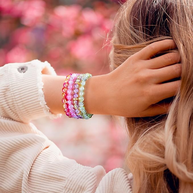 Zefy 1500+ Pcs 8mm Glass Beads for Bracelets, 48 Colors Crackle Glass Beads for Jewelry Making, Round Crystal Bead for DIY Earrings Necklace Crafts with Spacer Bead and Charms