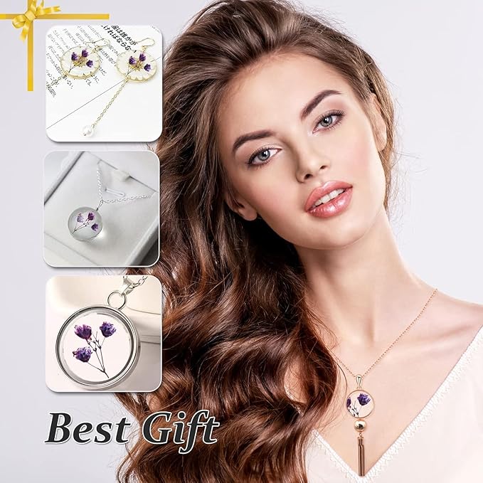 Dried Pressed Gypsophila Flowers with Stem, 42PCS Purple Natural Real Dried Pressed Babysbreath Flowers Dry Flowers for Resin Jewelry DIY Phone Case Decor Crafts Candle Making