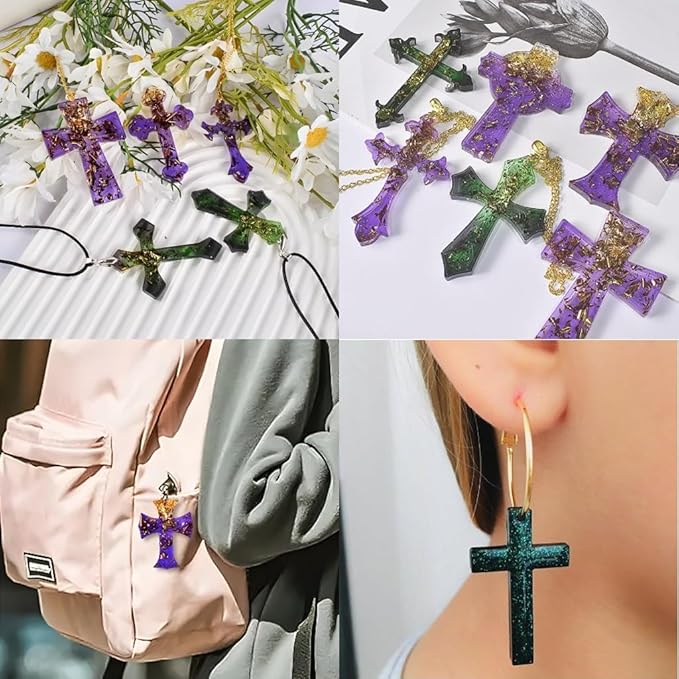 Cross Silicone Resin Molds,2 Pcs Epoxy Resin Cross Mold Polymer Clay Molds for Keychain DIY Craft Necklace Jewelry Pendant Making Gifts