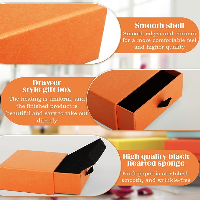 Coobbar Luxury Velvet-Lined Jewelry Gift Box 12-Pack, Compact Drawer Style Organizer for Earrings & Rings, Elegant Bracelet Display Box, Small Jewelry Storage Box, 3.5x3.5x1.26 Inches (Orange)