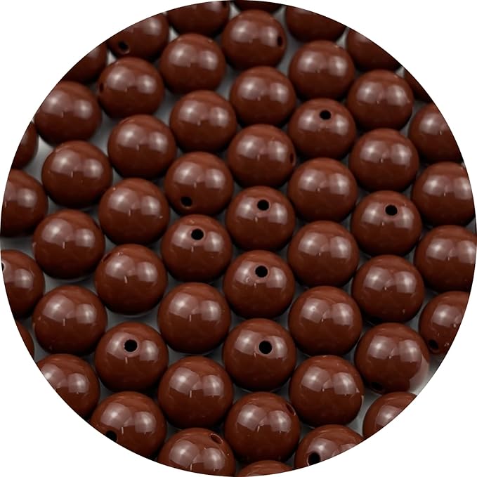 YUEXIGO 60pcs Acrylic Round Beads for Crafts 14mm Resin Candy Color Spacer Beads with Hole for Jewelry Making Sewing Crafts Decoration Necklaces Bracelets Earrings Supplies(Brown)