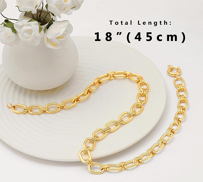 Aobei Pearl 18K Gold Plated Paperclip Chain Choker Satellite Chain Freshwater Cultured Biwa Pearl Pendant Necklace Dainty Jewelry for Women