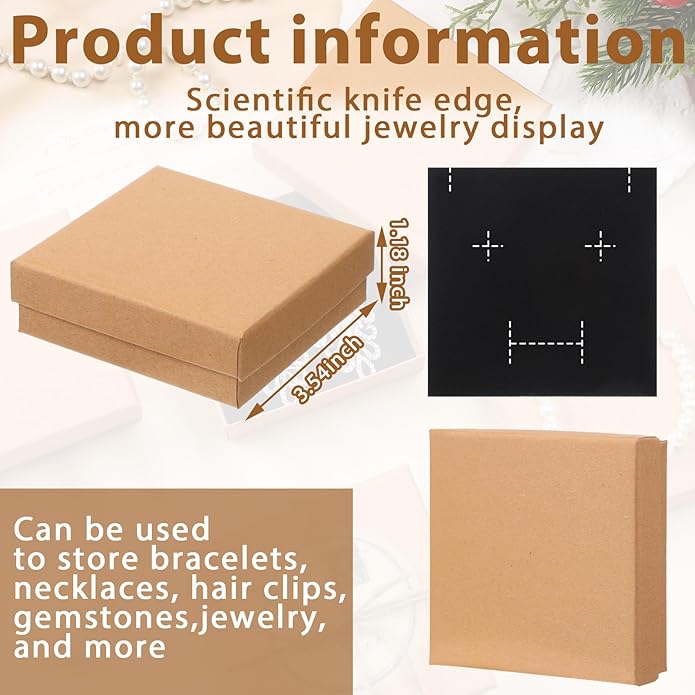 Tenceur 100 Pcs Valentines Jewelry Gift Boxes Bulk Kraft Jewelry Cardboard Box for Necklace Earring Bracelet Storage Package