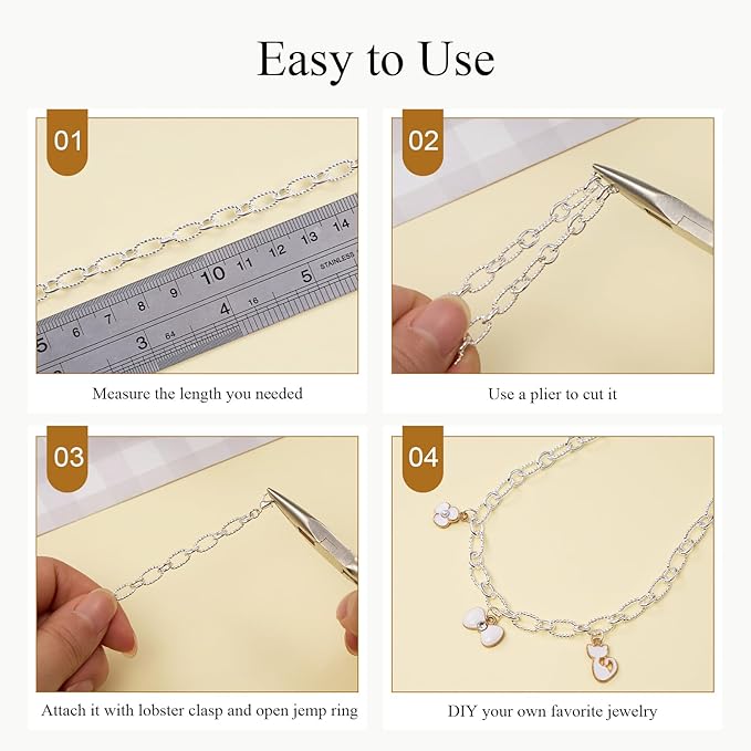 Jabogrii 16.4 Feet Embossed Oval Paperclip Chain for Jewelry Making Silver Metal Chain Roll Craft Jewelry Findings