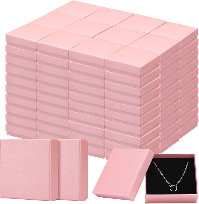 Tenceur 100 Pcs Valentines Jewelry Gift Boxes Bulk Kraft Jewelry Cardboard Box for Necklace Earring Bracelet Storage Package