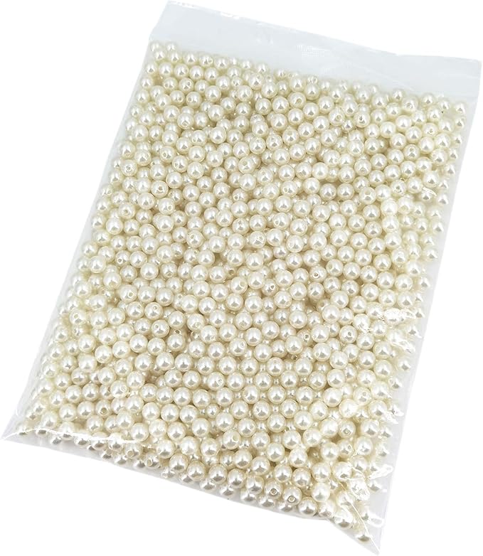 INSPIRELLE 1200pcs 8mm Ivory Art Faux Pearl Beads ABS Round Loose Spacer Beads for DIY Craft Necklaces Bracelets Jewelry Making