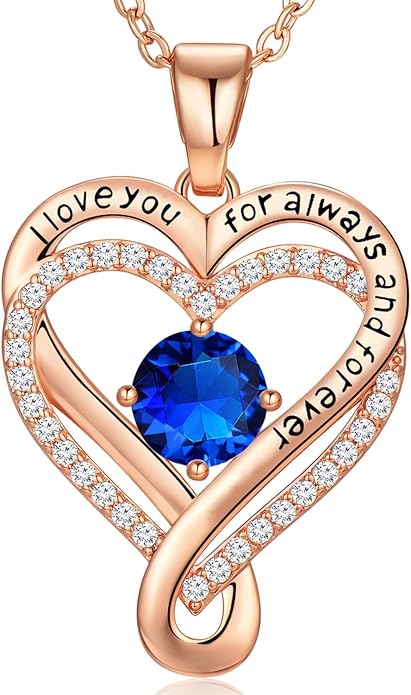 Infinity Love Heart Birthstone Necklace for Women Wife, S925 Sterling Silver Anniversary for Women Wife Birthday Gift for Her Girlfriend Mom Daughters, I Love You Women's Jewelry 18k Rose Gold Filled