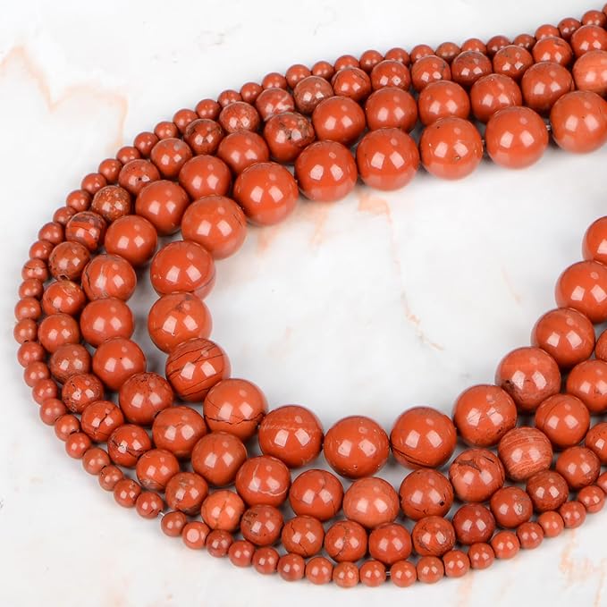 Natural Stone Genuine Stones DIY Red Jasper Round Beads 8mm 100pcs Beading Loose Gemstone Hole Size 1mm Charm Smooth Beads for Bracelets Necklaces Earrings (Red Jasper 8mm)