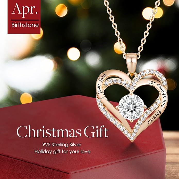 CDE Valentine's Day Gift Forever Love Heart Necklaces for Women, Wedding Anniversary, Birthday Mothers Christmas Day Gifts for Mom, Mother, Wife, S925 Silver Jewelry with Birthstone Pendant