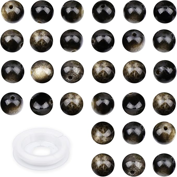 Natural Stone Golden Obsidian Round Beads Genuine Stone Beading Loose Gemstone Hole Size 1mm DIY Charm Smooth for Bracelets Necklaces Earrings 6mm 200pcs (Golden Obsidian 6mm)