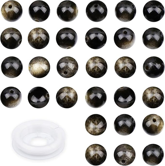 Natural Stone Golden Obsidian Round Beads Genuine Stone Beading Loose Gemstone Hole Size 1mm DIY Charm Smooth for Bracelets Necklaces Earrings 6mm 200pcs (Golden Obsidian 6mm)