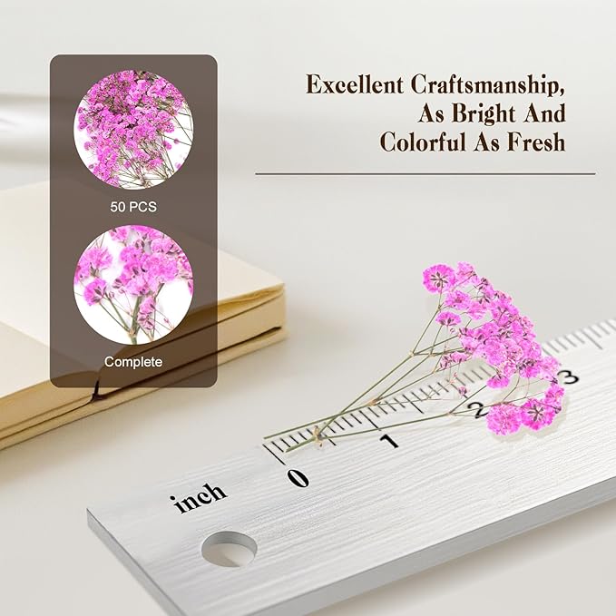 50 Pcs Baby's Breath Real Natural Dried Pressed Flowers for Wedding DIY Crafts Home Decor Resin Art Card Making Vase Arrangements ( Pink)