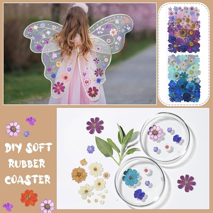 Nuanchu 200 Pcs Pressed Flowers Bulk Dried Flower for Craft Resin Mold Bookmark Scrapbooking Nail Cake White Orange Natural Pressed Dried Floral with Tweezer DIY Gift(Bright Color,Natural Style)