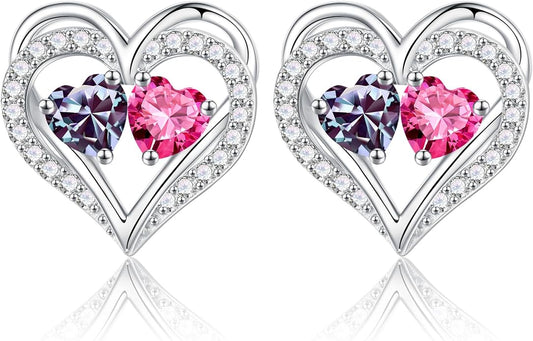 Iefil Valentines Day Gifts for Her - 925 Sterling Silver Birthstone Earrings, Anniversary Birthday Gifts for Women Wife Girlfriend Mom