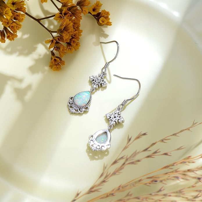 Opal Earrings for Women Opal with Genuine Diamond Dangle Drops Earrings 925 Sterling Silver Diamond Jewelry Earrings Gifts For Her