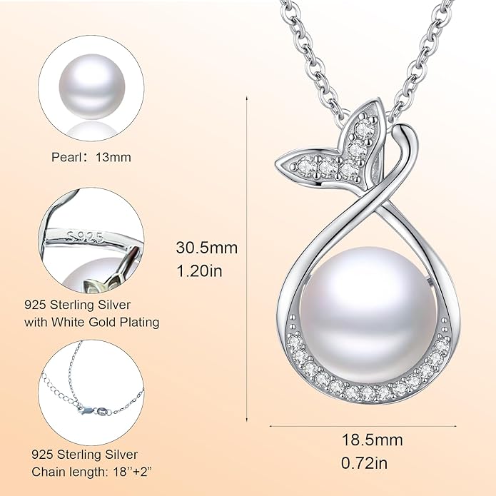 Pearl Pendant Necklace for Women,925 Sterling Silver Pendant Jewelry,Anniversary Christmas Birthday Valentines Gifts for Wife, Mom, Dauhter, Girlfriend,Her