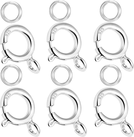 Spring Clasps Sterling Silver with Open Jump Rings Gold Necklace Clasps and Closures for Jewelry Making,Made in Italy