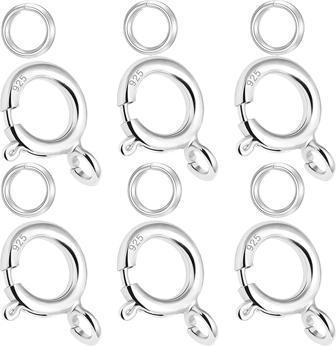 Spring Clasps Sterling Silver with Open Jump Rings Gold Necklace Clasps and Closures for Jewelry Making,Made in Italy