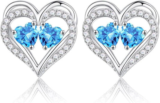 Iefil Valentines Day Gifts for Her - 925 Sterling Silver Birthstone Earrings, Anniversary Birthday Gifts for Women Wife Girlfriend Mom