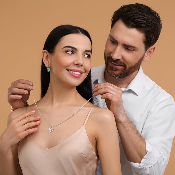 Moissanite Necklace for Women, 1-3 Carat Heart Necklace Engraved with 'I LOVE YOU', Birthday Gift for Wife, Anniversary Present for Wife Women, Jewelry Gifts for Valentine's Day