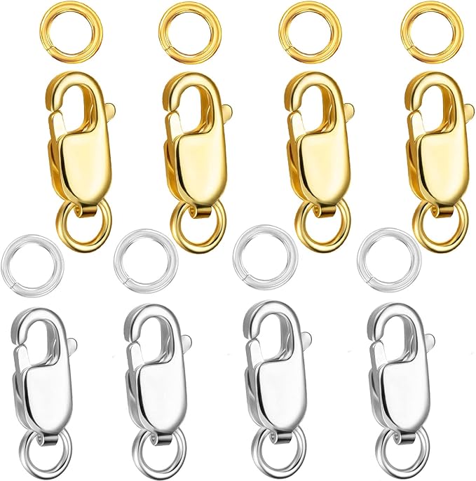 Kcctoo Silver Lobster Claw Clasp with Closed Jump Rings 14K Gold Necklace Clasps and Closures for Jewelry Making, Made in Italy 12mm(0.47inch) (8pcs Gold and Silver)