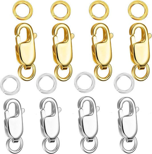 Kcctoo Silver Lobster Claw Clasp with Closed Jump Rings 14K Gold Necklace Clasps and Closures for Jewelry Making, Made in Italy 12mm(0.47inch) (8pcs Gold and Silver)