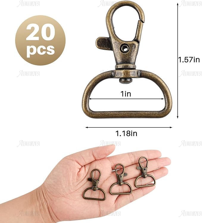 AUEAR, 20 Pack 1 Inch Trigger Snap Hooks Push Gate Swivel Lobster Claw Clasps Clips for Strap Antique Brass (Brown)
