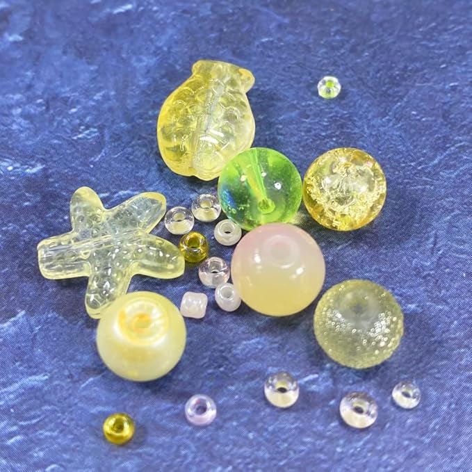 Assorted Glass Resin Beads Multi Size Colors Smooth Cracked Gravel Millet Spacer Beads for Bracelets Necklace Earring DIY Jewelry Making Craft(Glazed Yellow Series)
