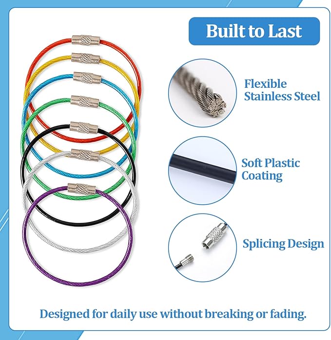 smrtcol Steel Wire Keychain Cable Stainless Steel Loops Reusable Key Ring for Keys, Luggage Tags
