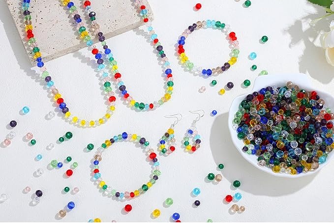 1000Pcs Glass Crystal Beads for Jewelry Making Bracelets Necklace Earring DIY Faceted Shape Decor Loose Rondelle Beads Colorful Assorted Suncatcher Glass Beads for Crafts 6mm 8mm Fresh Color
