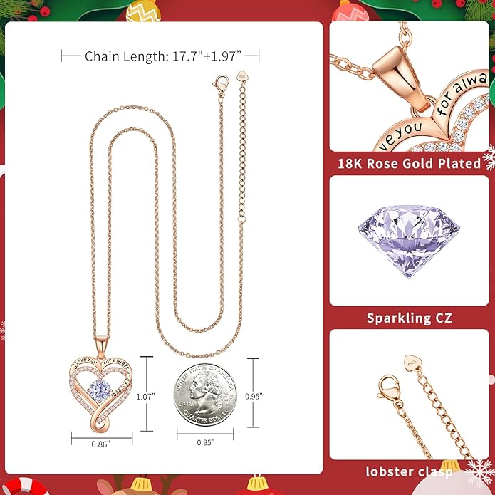Infinity Love Heart Birthstone Necklace for Women Wife, S925 Sterling Silver Anniversary for Women Wife Birthday Gift for Her Girlfriend Mom Daughters, I Love You Women's Jewelry 18k Rose Gold Filled