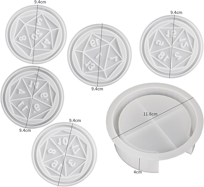 6 Pack Dice Tray Mold + Coaster Mold Holder Mold Resin Clay Jewelry Casting Mold Craft Supplies 3D Silicone Mold for Resin Casting Candle Making Molds