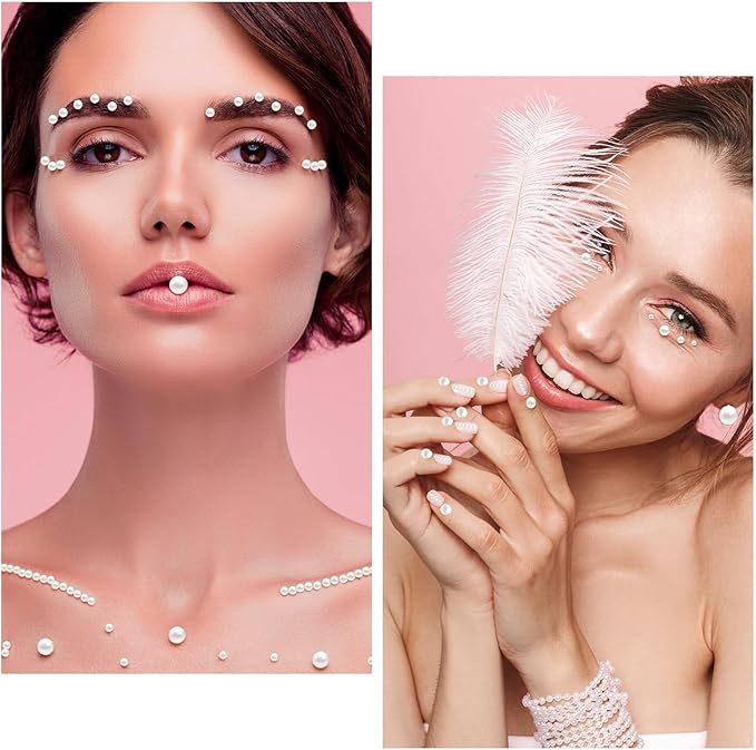 NACHLYNN 6480 Pcs Flat Back Pearls 7 Sizes Half Pearl Bead White Flat Pearls for Nails Graduation Cap Decorations Crafts Embellishment Shoes Clothes Bags DIY Making