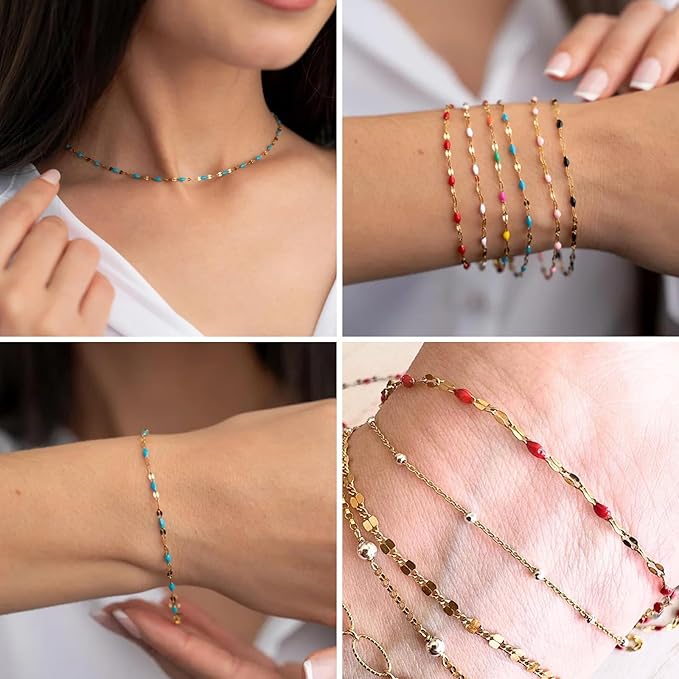 16.5FT Gold Pink Enamel Dapped Chain Roll, 2MM 18K Gold PVD Plated Stainless Steel Enalem Lip Link Chains Spool Bulk for DIY Jewelry Making