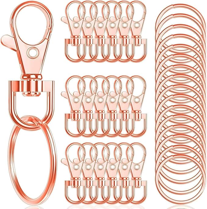 100PCS Premium Swivel Snap Hooks with Key Rings,Metal Lanyard Keychain Hooks Lobster Clasps for Key Jewelry DIY Crafts Rose Gold 1.38inches/35mm(50 Pcs Lanyard Snap Hooks+50 Pcs Key Rings)