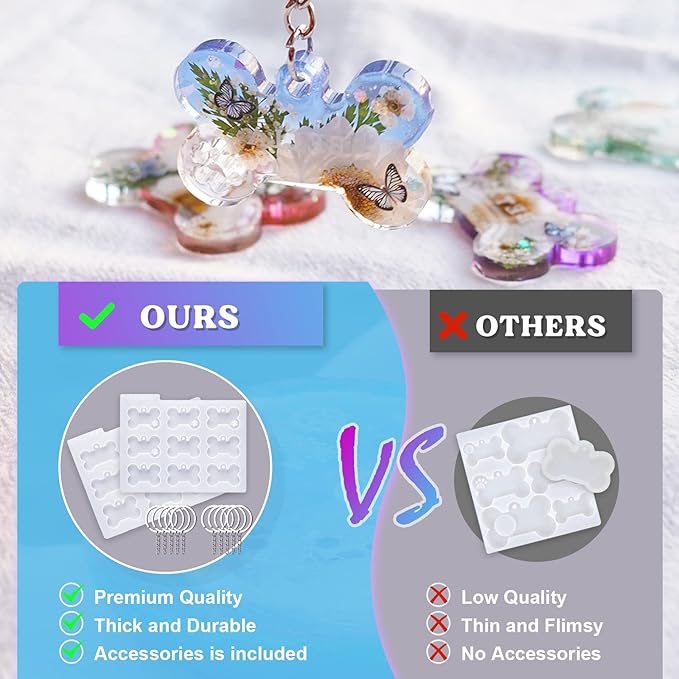 LET'S RESIN Pet Tag Resin Molds Silicone, Cat Dog Tag Molds for Epoxy Resin & UV Resina 2'' & 1.7'', Bone Shape Resina Keychain Molds with 10Pcs Key Ring & 10pcs Jump Ring, DIY Keychain Pendant Crafts