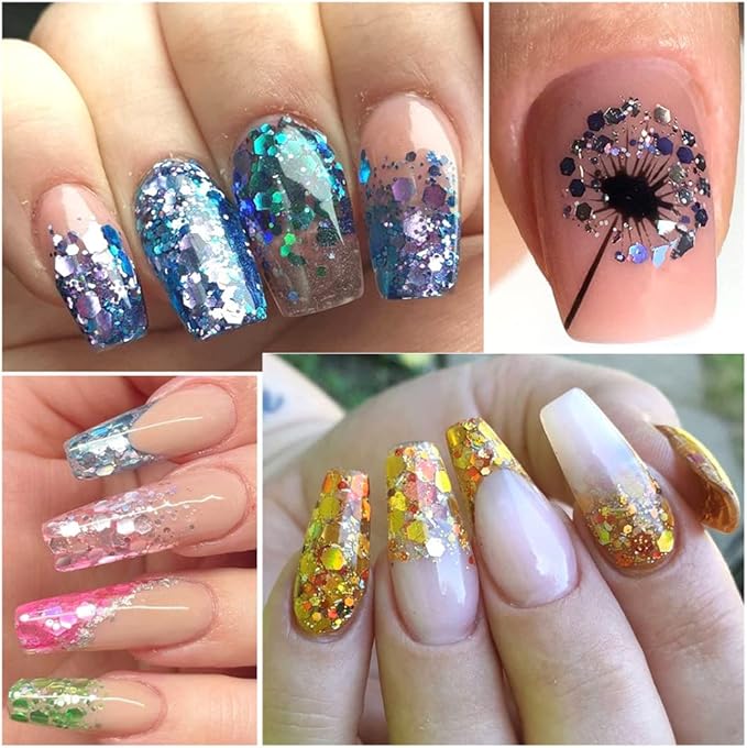 UARUOGP 2 Boxes 24 Colors Chameleon Holographic Glitter Mermaid Nail Art Sequins 3D Flakes Laser Gradient Nail Glitter Design Shiny Glitters Powder Accessories for Women Manicure DIY Decorations