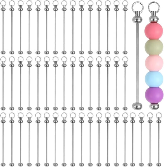 50 PCS Blank Beaded Keychain Bars, Metal Beading Sticks with Loop, Keychain Making Supplies for DIY Crafts, Bag Charms, Beadwork Projects, Jewelry or Custom Accessories