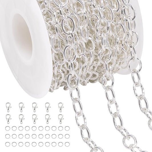 Jabogrii 5 Meters Silver Plated Metal Chain Bulk Oval Twisted Chain for Jewelry Making DIY Craft Jewelry